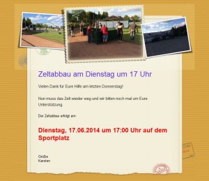 Zeltabbau am 17.06.2014 um 17 Uhr